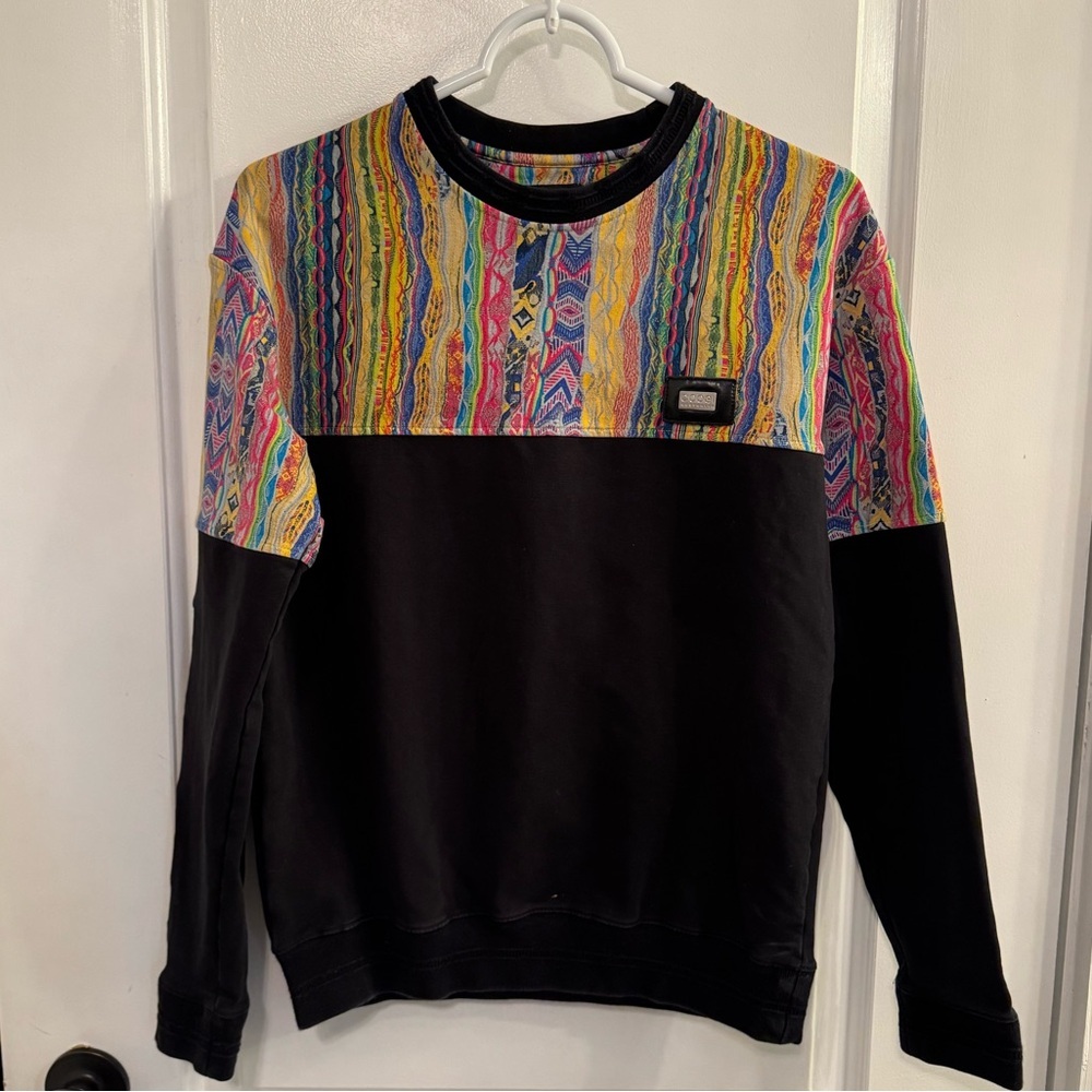 COOGI Tribute Fleece Crewneck Small Black Tribal Colorblock